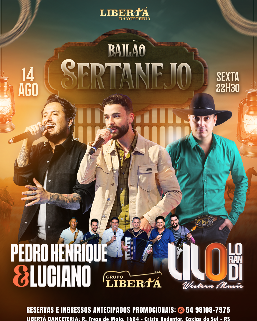 Bailão Sertanejo na Libertá — Pedro Henrique & Luciano, DJ Lilo Lorandi e Grupo Libertá — 14 de agosto